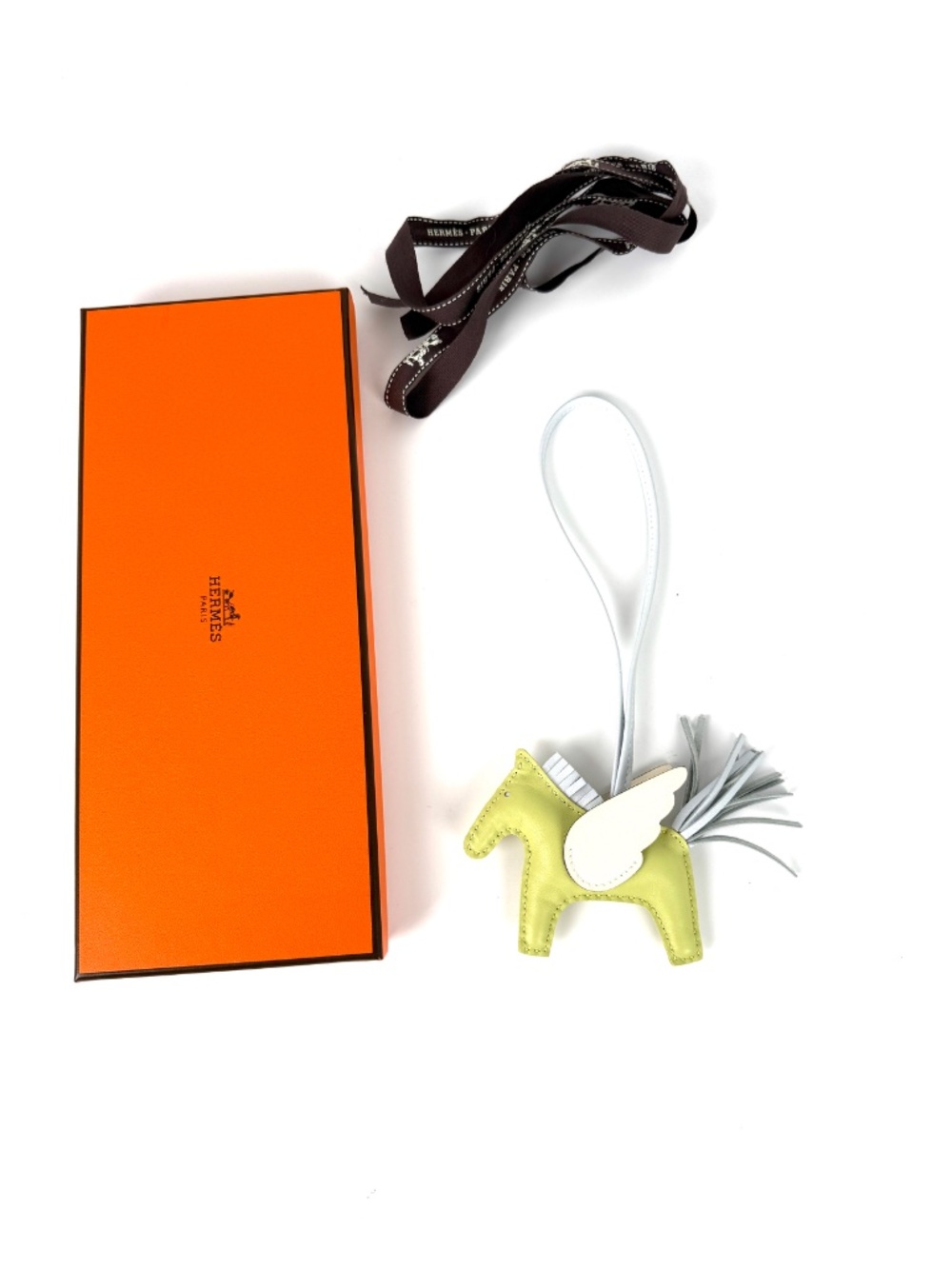 Hermes Pegase Rodeo Grigri Milo Jaune Bourgeon Bleu Brume Nata Lambskin PM Charm - Picture 3 of 10